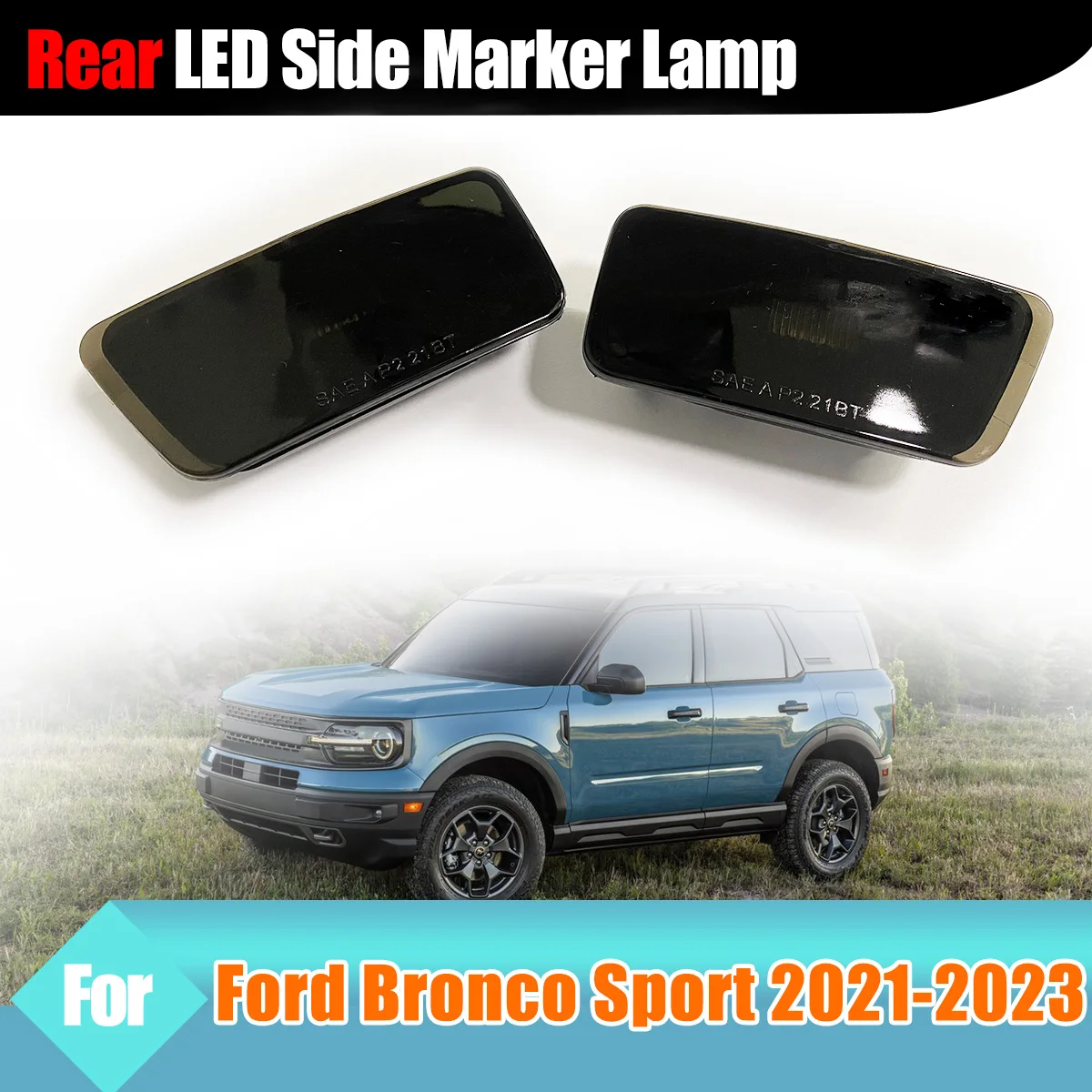 

2PCS/Set Rear LH+RH LED Side Marker Lamp Left Side Right Side Driver Black For Ford Bronco Sport 2021 2022 2023