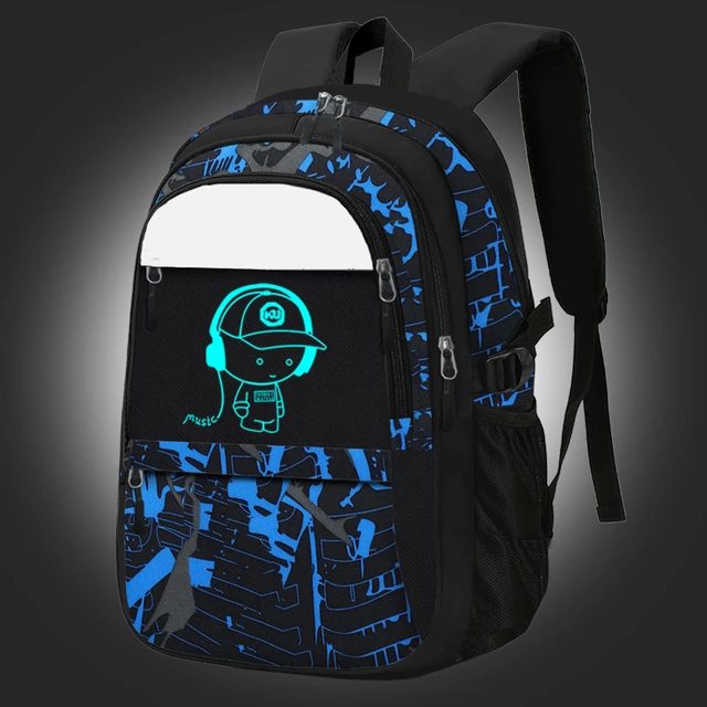 Nightglow Printed Fashionable Rechargeable Backpack for Female, Junior High School and Elementary School Students