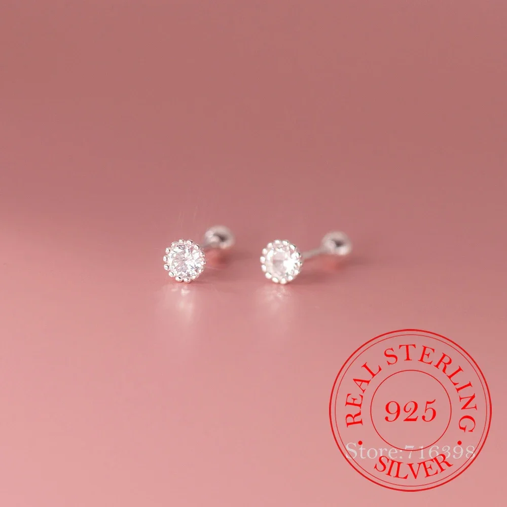 

Korean S925 Sterling Silver Simple 4mm Round Crystal Stud Earrings For Women Kids Wedding Party Jewelry Gift Female Pendientes