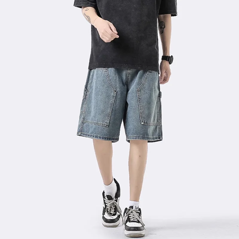 Men Shorts Jeans Blue Cargo Jorts Baggy Denim Summer Y2k Oversize Streetwear Hip Hop Korean Fashion Kpop Clothes Vintage Unisex