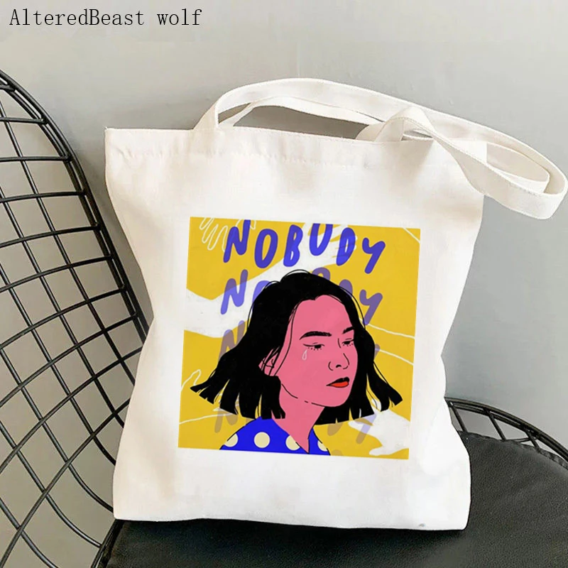 Women Shopper bag mitski crying girl Cartoon Bag Harajuku Shopping Canvas Shopper Bag girl handbag Tote Shoulder Lady Bag