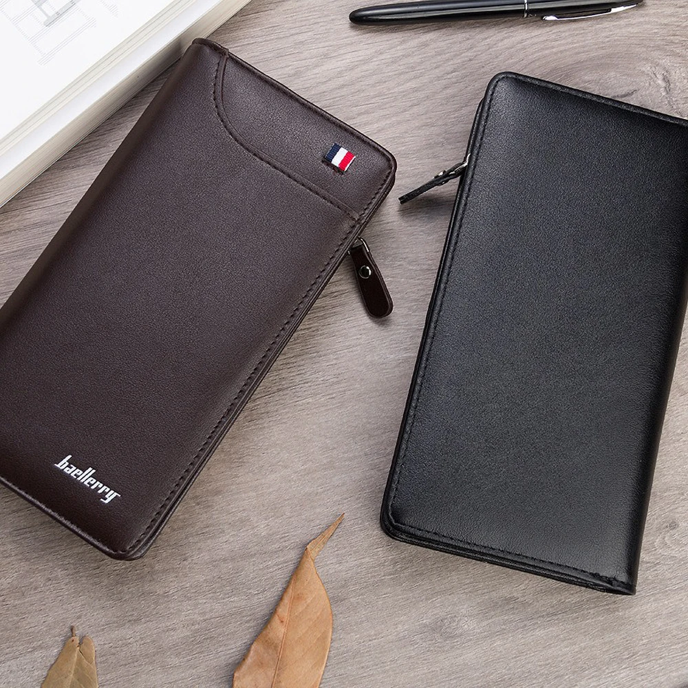 Baellerry Men's Pu Wallet, Upgrade Durable Material, Large Capacity with Multi - Card Slots & Zipper Pocket, Stylish Brand Logo