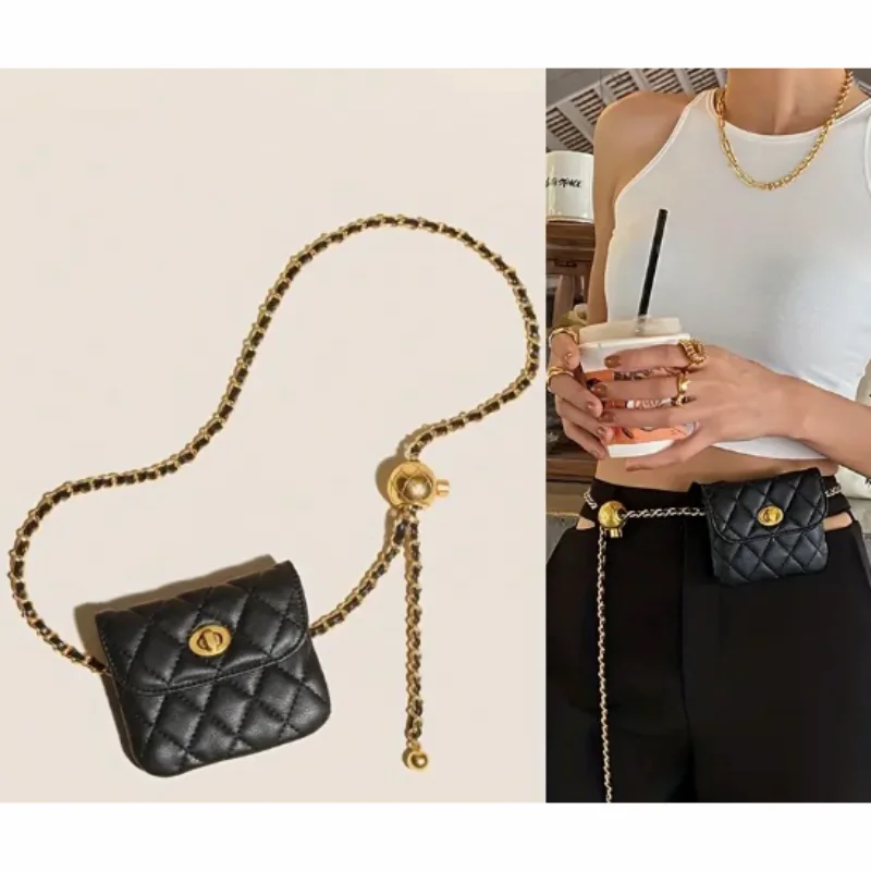 

Chain Waist Bag Women Fashion PU Leather Chest Bag Mini Coin Purse