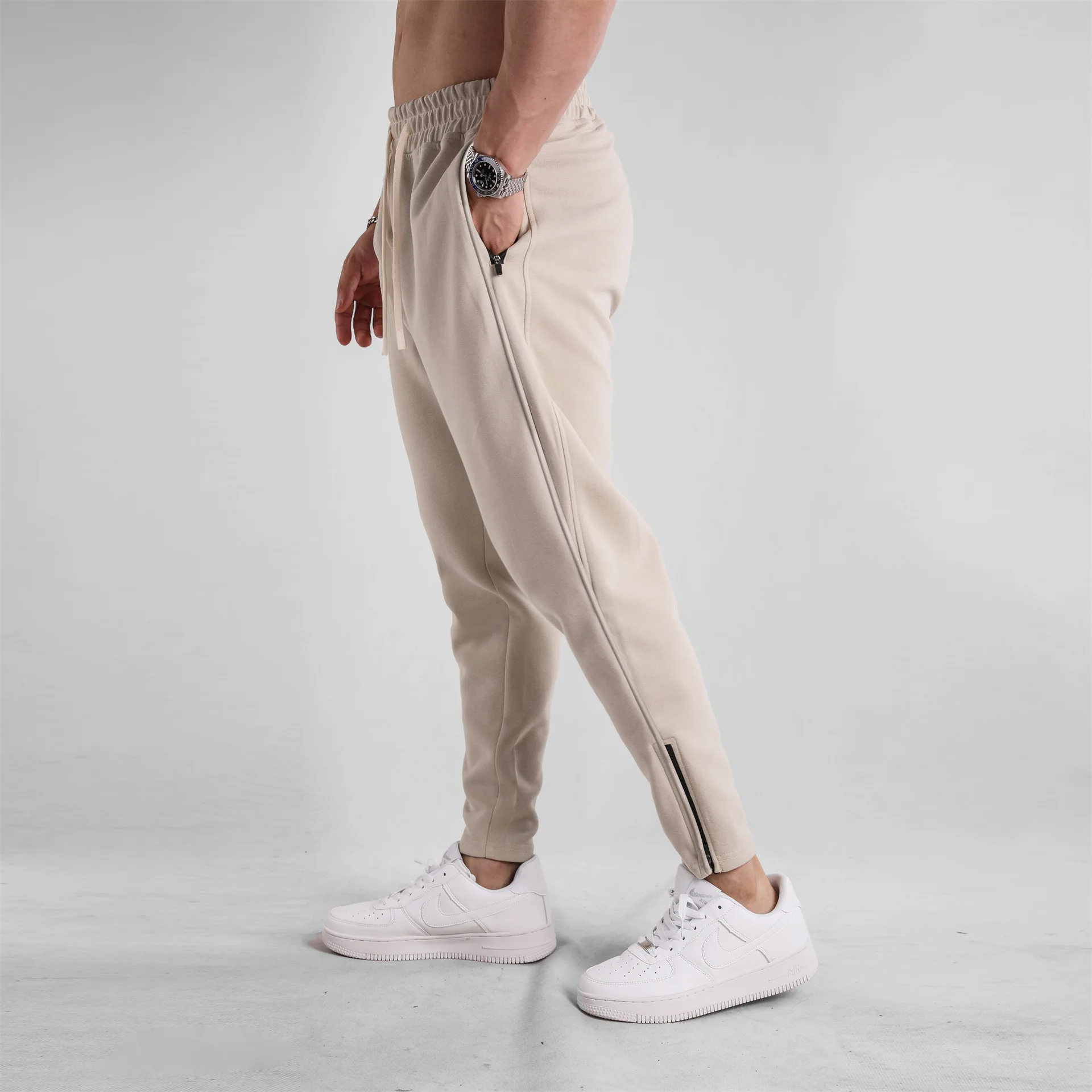Men's Clothing Sport Casual Zipper Baggy Pants Cotton Long Trousers Outdoor Gym Fitness