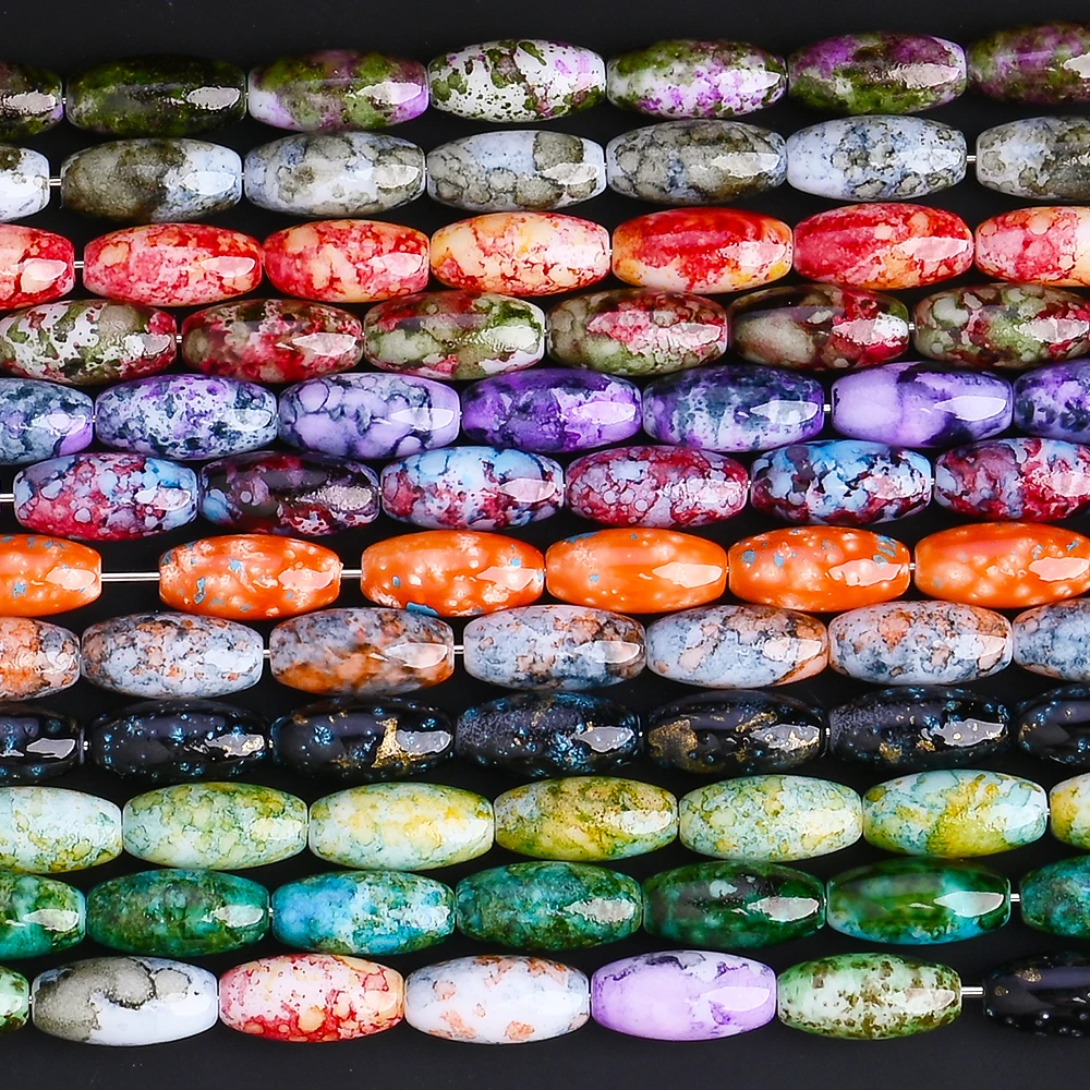 50 Stück 10 mm ovale farbige Acrylperlen, gemusterte Reisperlen für Schmuckherstellung, Armband, Halskette, DIY, Perlen, handgefertigte Abstandsperlen