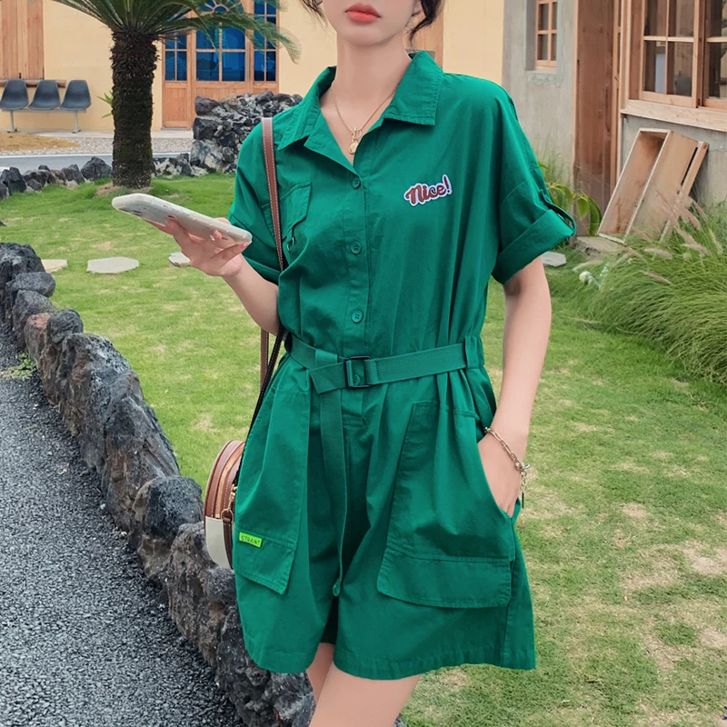 

Women's Cargo Pants Jumpsuit Western-style Retro Trendy Jumpsuit Wide-leg Shorts Summer Workwear Casual Streetwear Belt Rompers