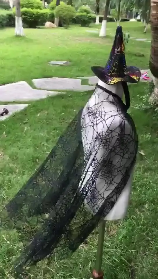 Cape Halloween Toile D'araignée Noire - Poncho Dentelle 152x152 Cm, Déguisement Sorcière, Fantôme, Cosplay