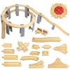 Wooden Tracks Railway Orbital Conversion Track Beech Wooden Train Track Rail Parts Fit Biro Educational Toys For Kids 5