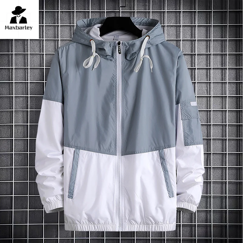 2024 Men's Skin Windbreaker New Autumn Fashion Outdoor Lightweight Hooded Sports Coat Casual Running Men's Sun Protection Jacket