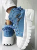 Sneakers Women's Solid Color Denim Canvas Sneakers Lace Platform Soft Sole Shoes Zip 5