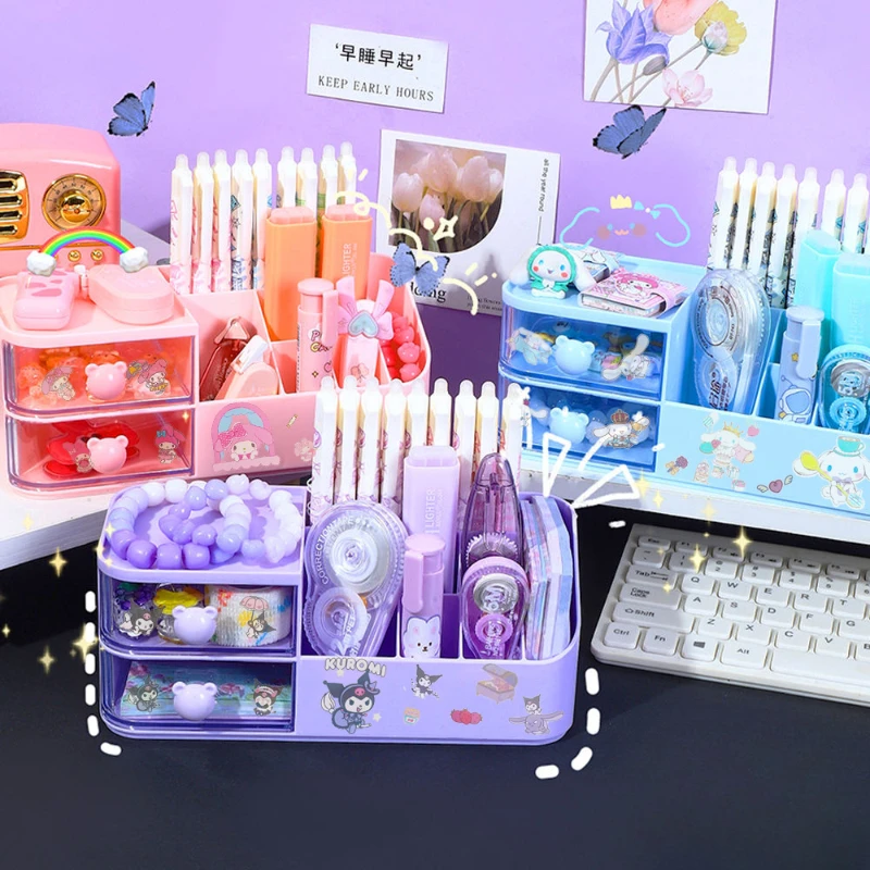 Cute Pen Holder Storage Box Organizer Drawer-type Desktop Stationery Storage Box Kawaii MINISO Kuromi Pen Holder Stand pen holder,desk organizer,pen and brush holder,desk storage rack
