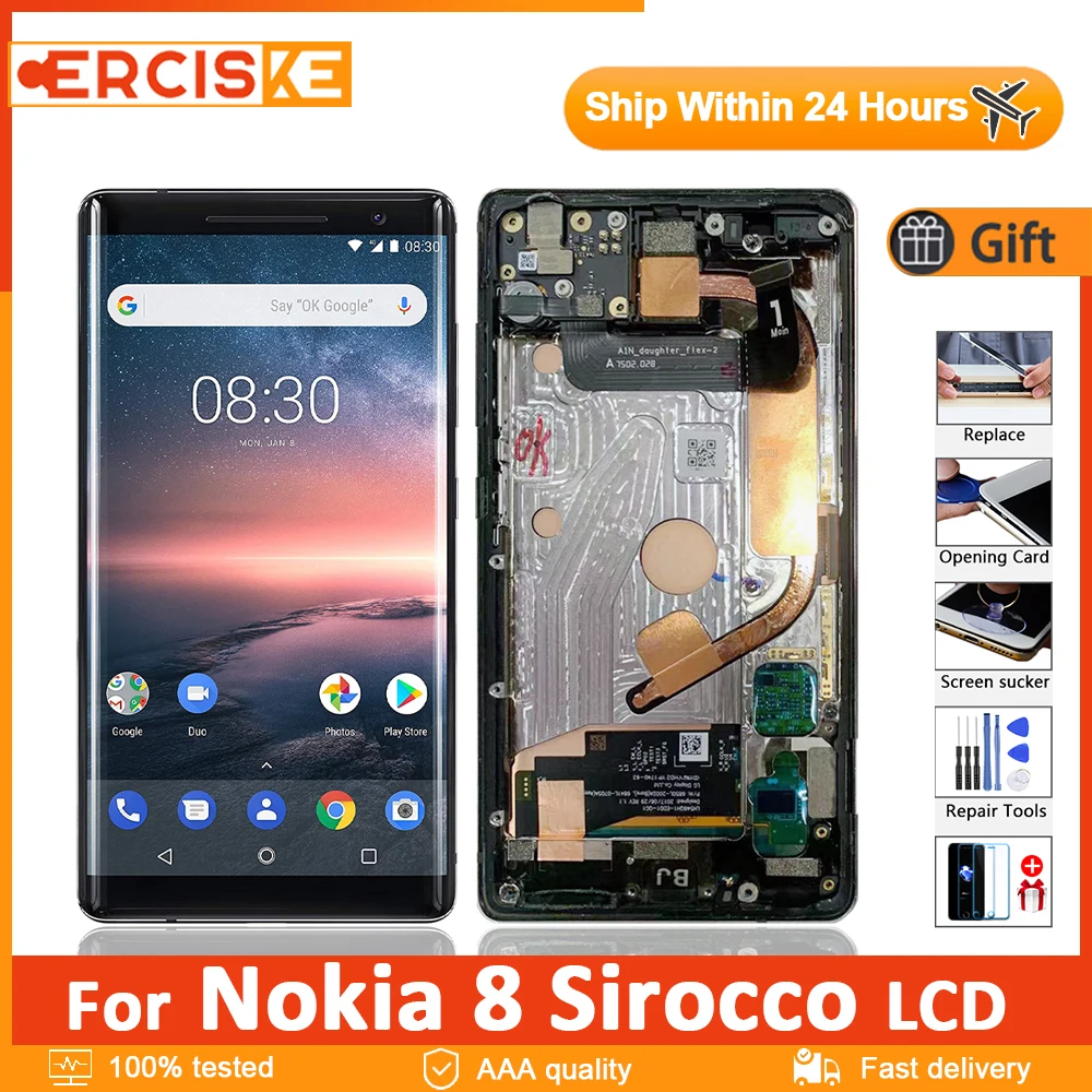 

5.5" Original LCD For Nokia 8 Sirocco TA-1005 LCD Display Touch Screen Digitizer Assembly Repair For Nokia 8S Nokia8 Sirocco