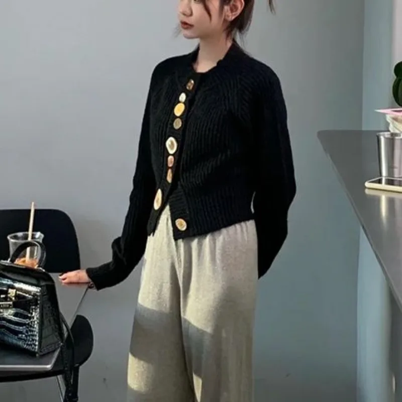 Half High Collar Office Lady Autumn Winter Solid Color Women's Pullover Sweater Knitted Long Sleeve Button Up All-match Tops 5