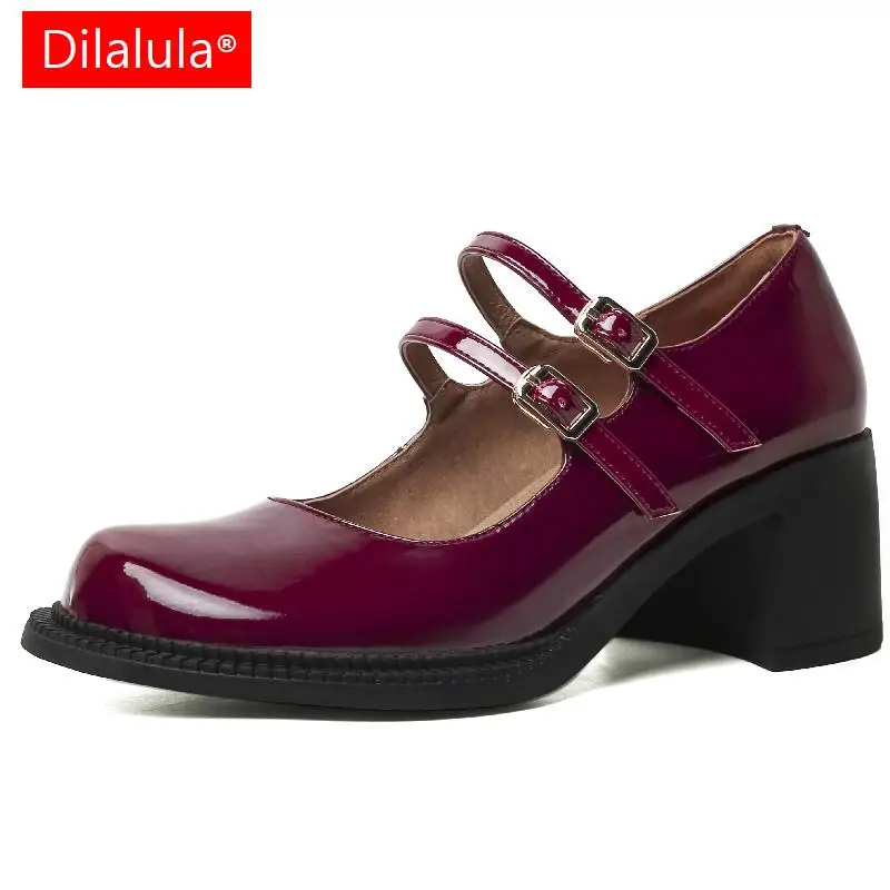 

Dilalula Women Pumps Thick Heels Round Toe Genuine Leather Cosplay Mary Janes Shoes Woman Spring Summer Party Office Retro