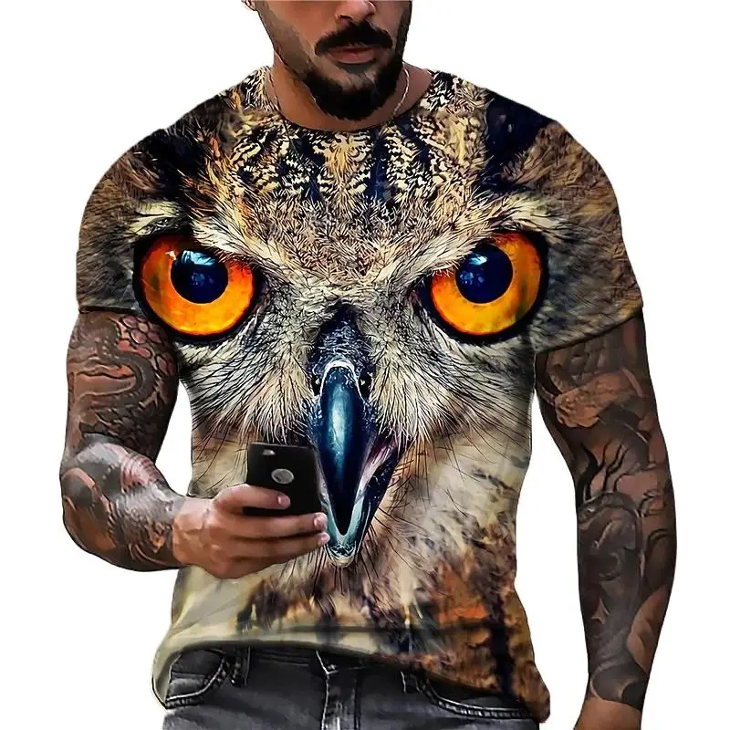 

Owl Graphic Men's T-shirt 3D Animals Printed Casual Pullover For Men Summer O-Neck Sweatshirt Tops Loose Daily Short Sleeve Tees