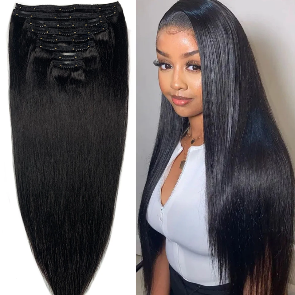 Straight Clip In Real Human Hair Natural Extensions Hair Extension Full