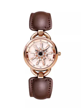Rotation Dial Quartz Women Watch Genuine Leather Strap Antique Watch 1