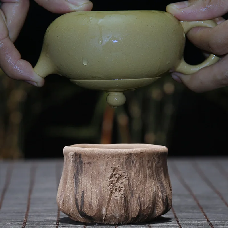 215ml Ancient Yixing Purple Clay Teapots Handmade Flat Xishi Pot Raw Ore Gold Section Mud Tea Making Kettle Zisha Tea Set Craft