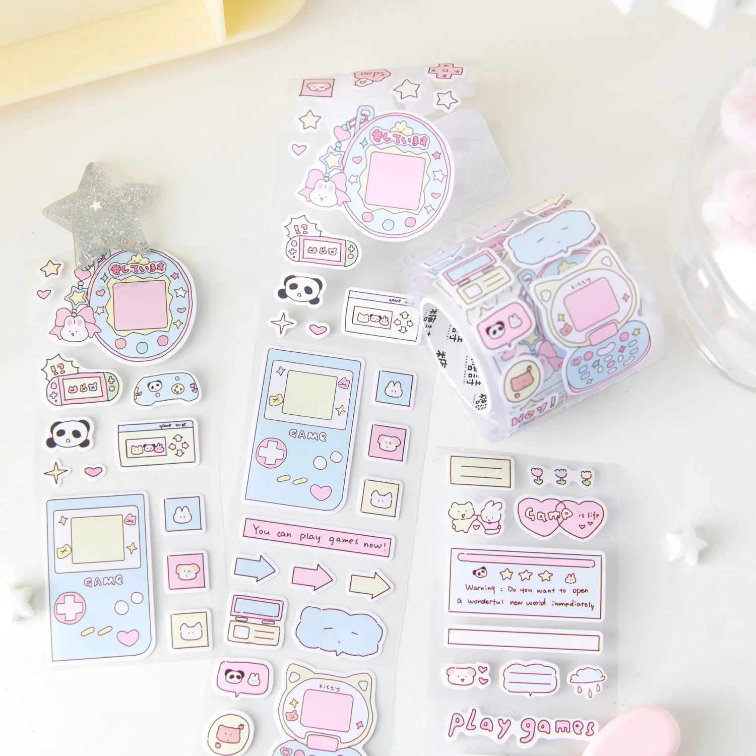 200cm/roll Coated paper tape Cute cartoon Animal game machine tape Creative notebook Guka cup Collage material DIY Decorative 2
