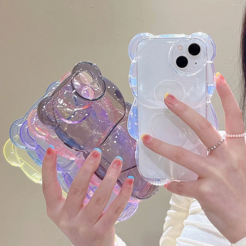 13 pro max cases INS Japan Cute 3D Love Heart Bear Transparent Phone Case For iPhone 13 Pro Max 12 11 X XR XS Silicone Soft Protective Back Cover best cases for iphone 13 pro max