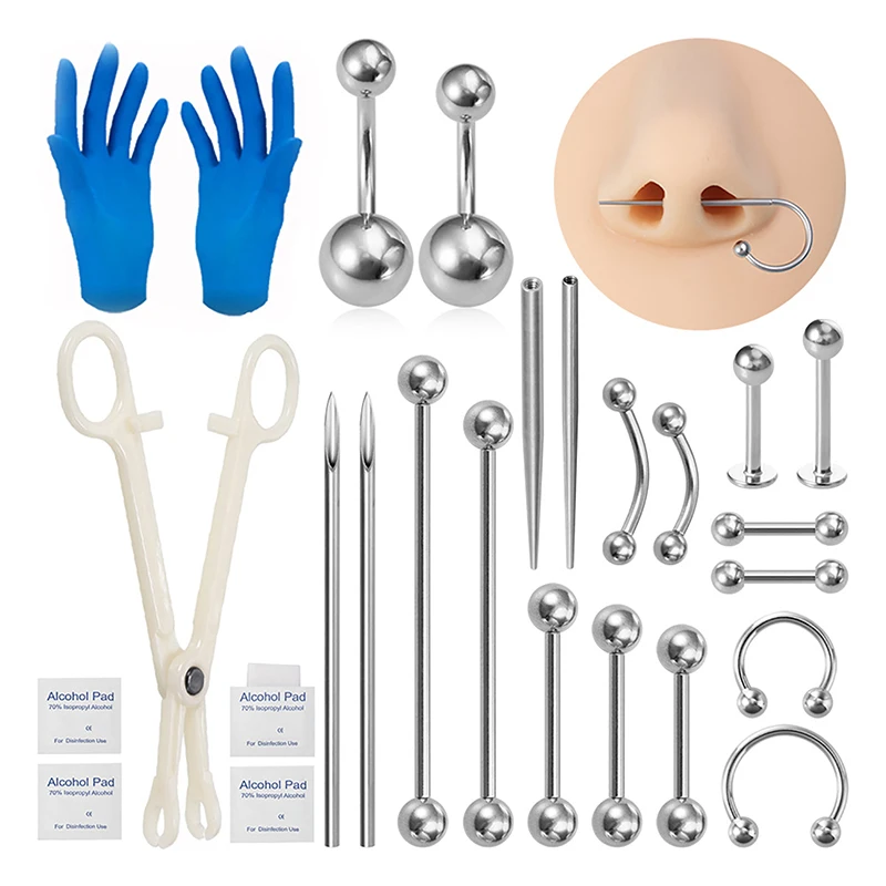 Body Piercing Kit Surgical Steel Threaded Taper Pin Needles Lip Nose Tongue Cartilage Eyebrow Navel Piercing Jewelry Tool Pliers piercing jewelry,body piercing jewelry,body jewelry,body piercing needles,body piercing kit,piercing tool,body piercing forceps