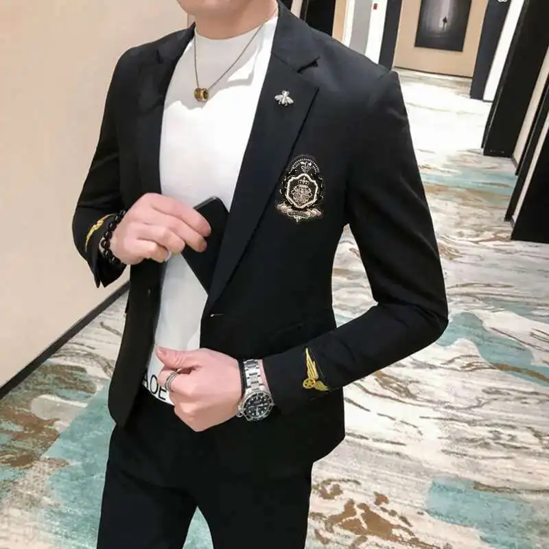 Nightclub Punk Blazer Hombre Men Embroidery Blazer Men Black Gold Badge Jacket Stage Costumes For Singers Male Terno Masculino