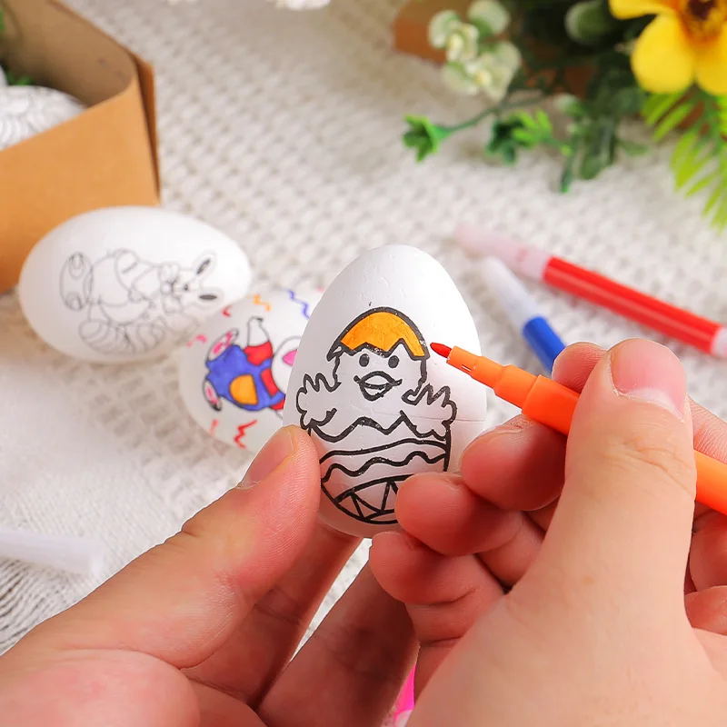 1-20Sets Easter Decoration DIY Hand Painted Eggs 6 Pcs Cartoon Bunny Eggs Kids Hand Painted Set Gift Home Decoration