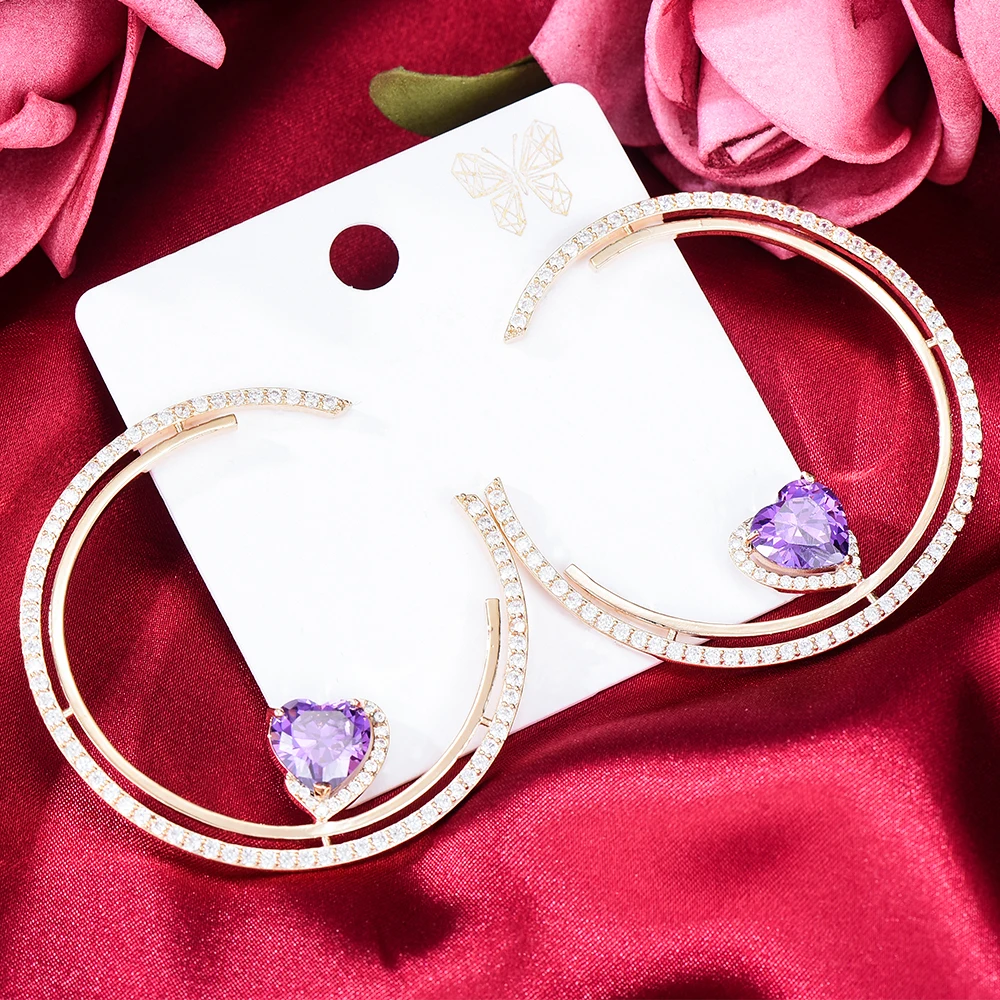 Siscathy 2022 Fashion Trend Cubic Zirconia Heart Round Hoop Earring For Women Dubai Pendant Earring Party Jewelry Accessories