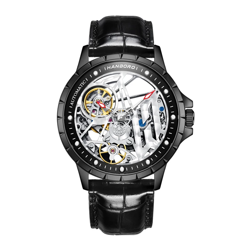 

Relogio Masculino HANBORO Mechanical Skeleton Watch for Men Brand Luxury Automatic Wrist Watch 50M Waterproof 2024 Reloj Hombre