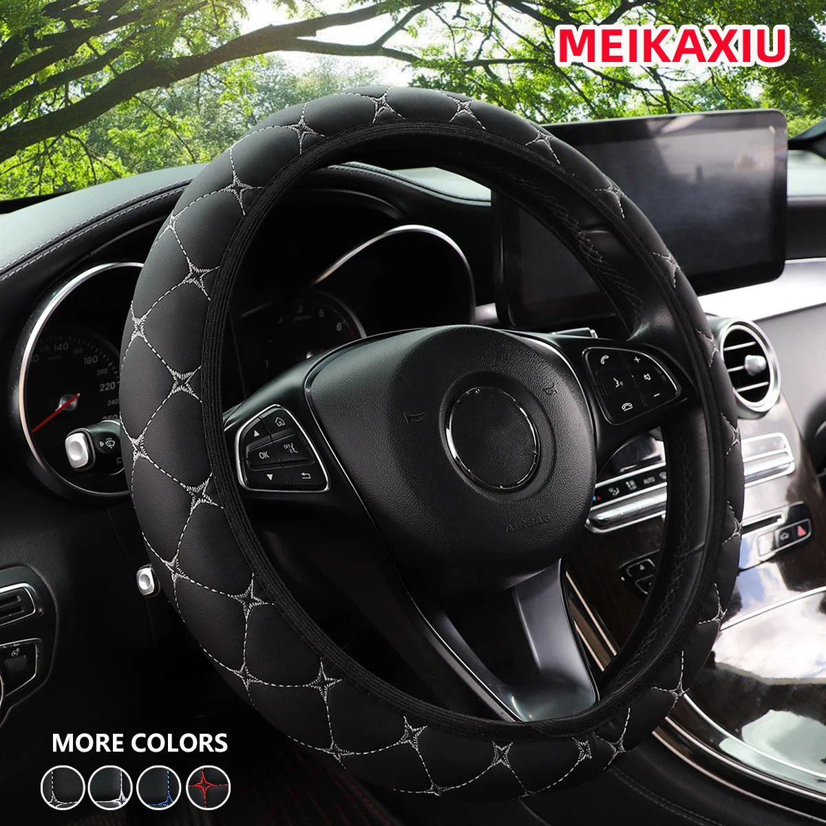 Steering Wheel Cover 1 PU leather embroidered car steering wheel cover without inner ring fits 15 