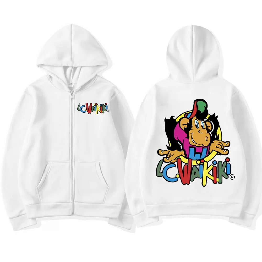 Fuuny Lc Waikiki Monkey Graphic Zipper Hoodie Men Women Limited Edition Aesthetics Zip Up Sweatshirts Oversized Fleece Hoodies 2