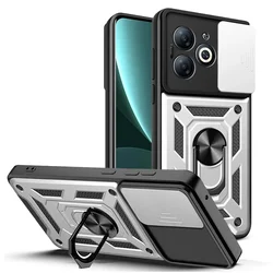 Enhanced Armor Hybrid Ring Back Cover with Camera Protection - Infinix Hot 12 (Silver)