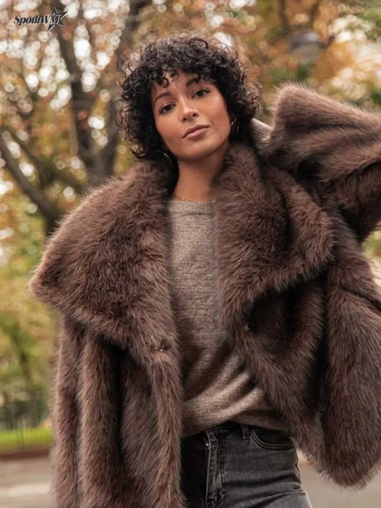Fall Winter Women Long Sleeved Buttons Faux Fur Coat Fashion Thick Warm Solid Color Women's Casual Jacket 2024 Lady Street Coats 5