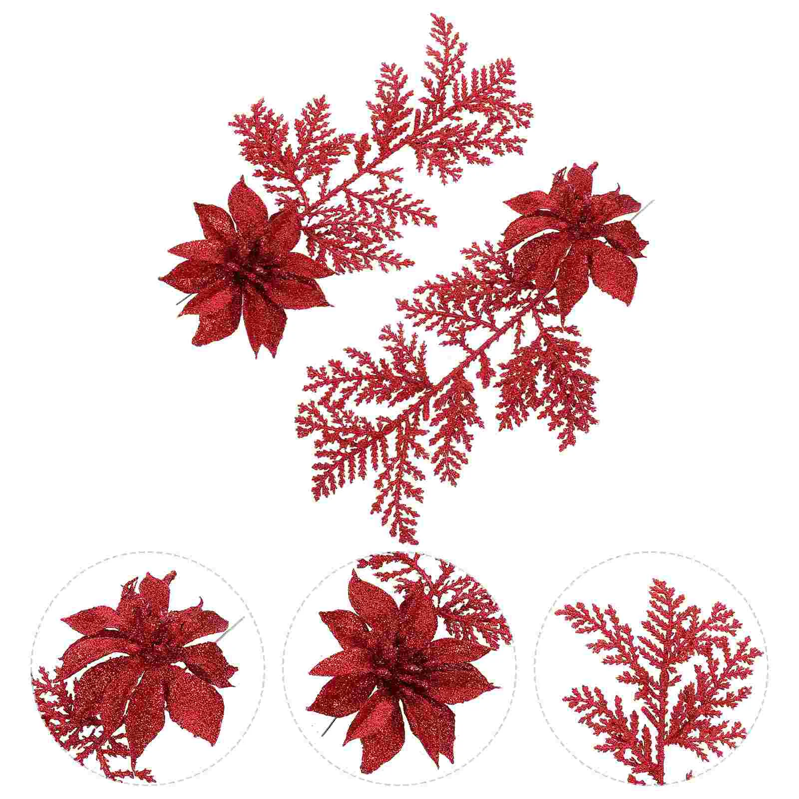 

Toyvian Artificial Wreath Christmas Glitter Leaves Xmas Fern Leaf Poinsettia Flowers Tree Ornaments Clip Red Garland
