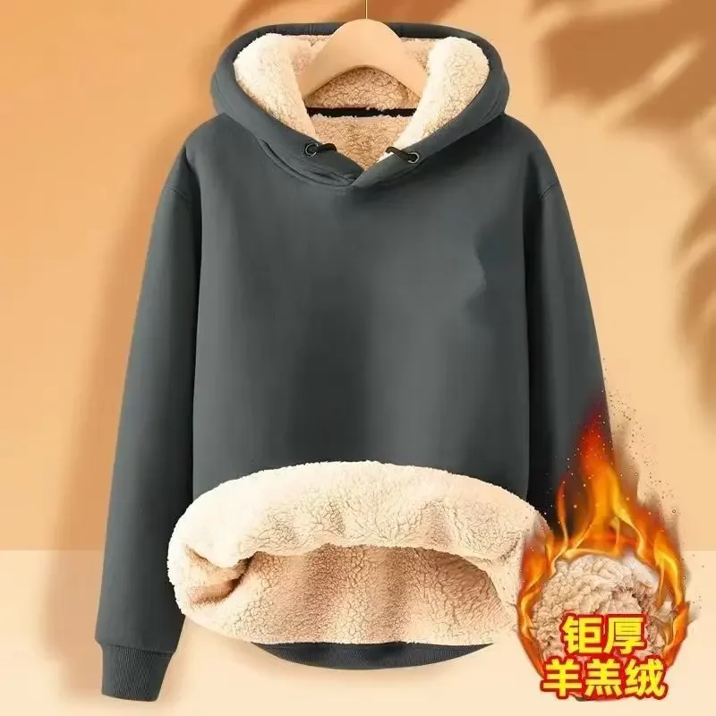 

Lamb Fleece Sweatshirt Jacket Winter Thick Warm Hoodie Men's Oversized Pullover Casual Hooded Long Sleeve Y2k Tops Streetwear