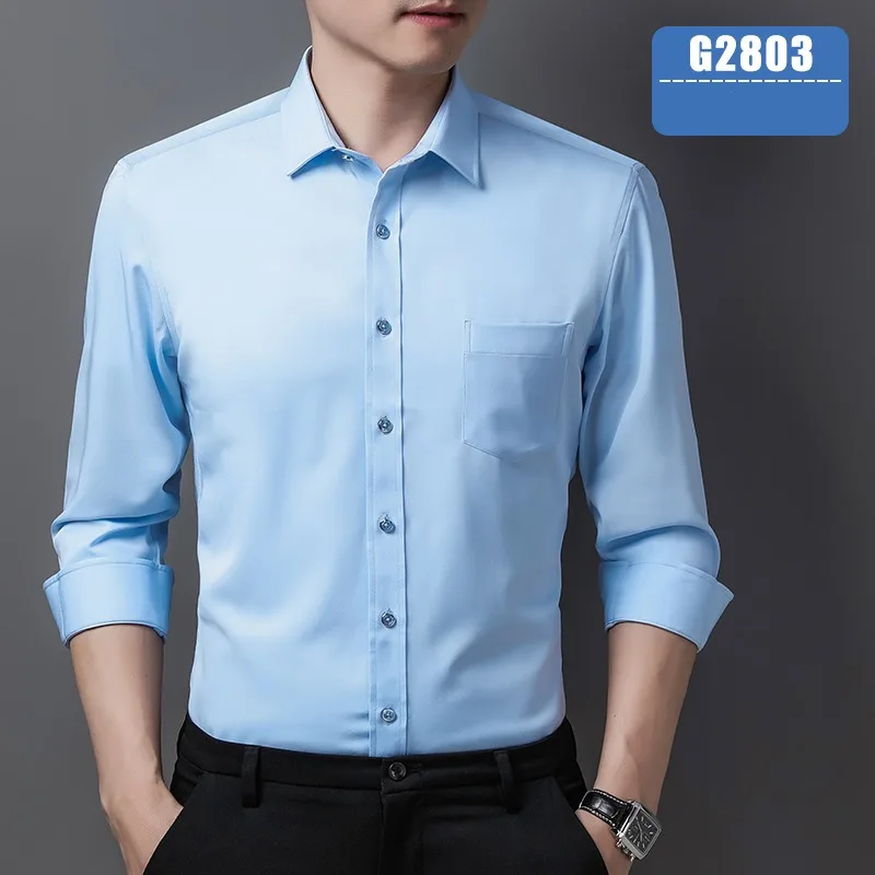 Spring Summer New Vintage Shirt Men Long Sleeve Korean Fit Non Iron Wrinkle Resistant Business Solid Color Fashion Lapel Tops