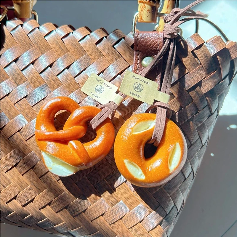 Original Bread Pendant Keychain Nylon Woven Rope Pendant DIY Trendy Mixed Bag Phone Decor Handmade Women Girl Gift