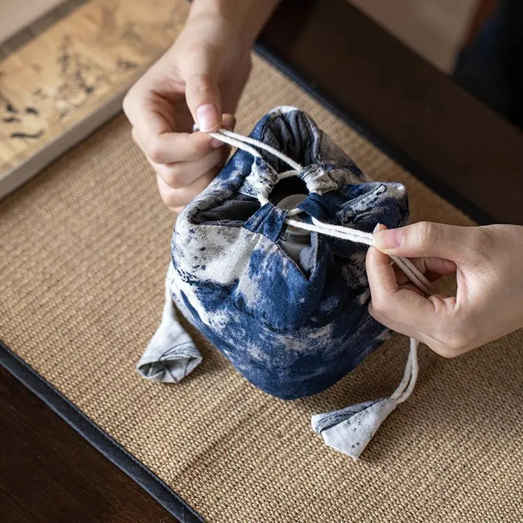 Creative Double sided Tea Cup Storage Bag Master Cup Cloth Bag Portable Travel Thickened Cloth Tea Set Accessories LF515
