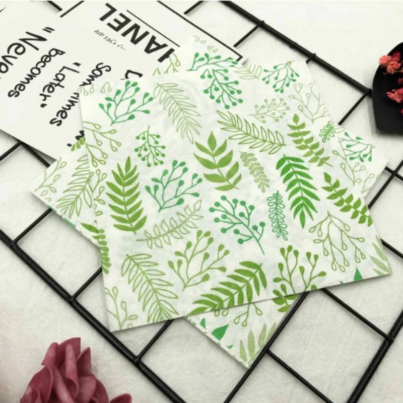 20pcs/pac Colorful Printed Napkins 2 Layer Leaf Flower Paper Party Wedding Folding Disposable Wine Glass Placemats 2 Ply 33*33cm