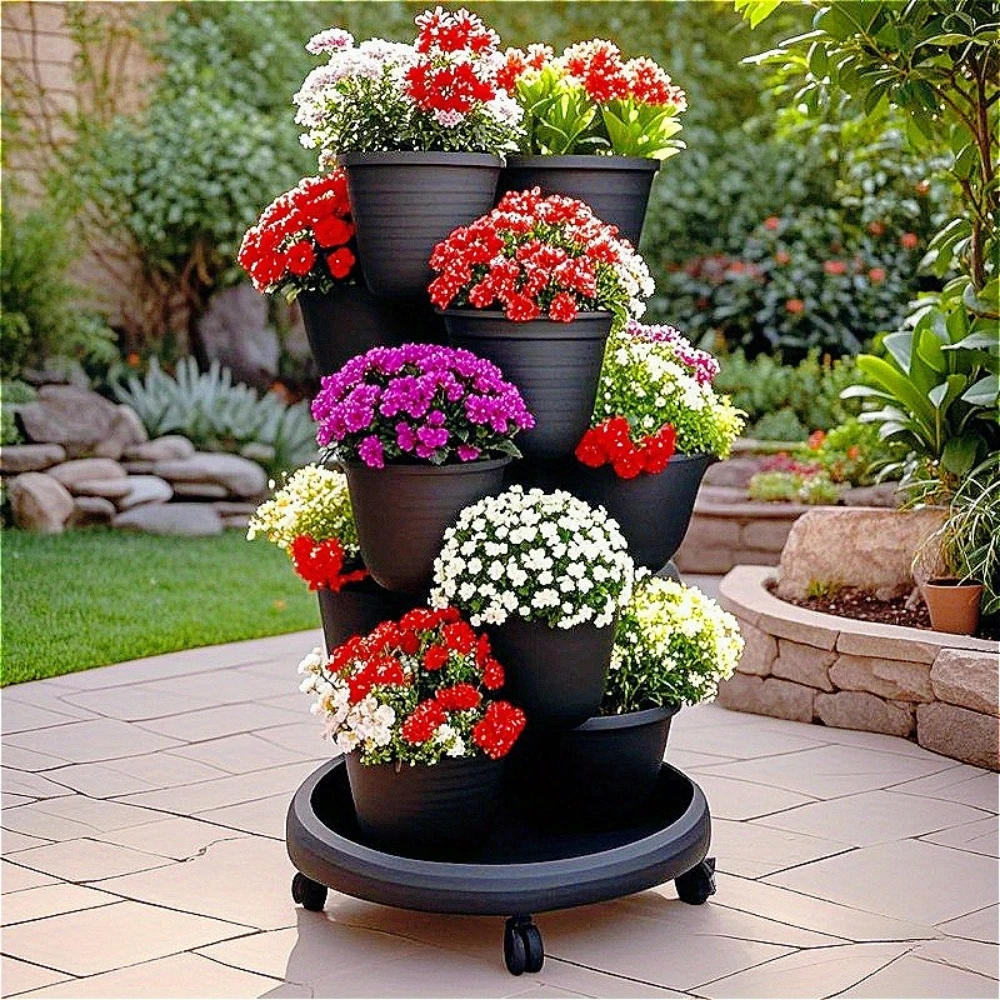 Versatile Stackable Garden and Balcony Plant Pot Set - Multi-Functional Movable Flower and Vegetable Planters