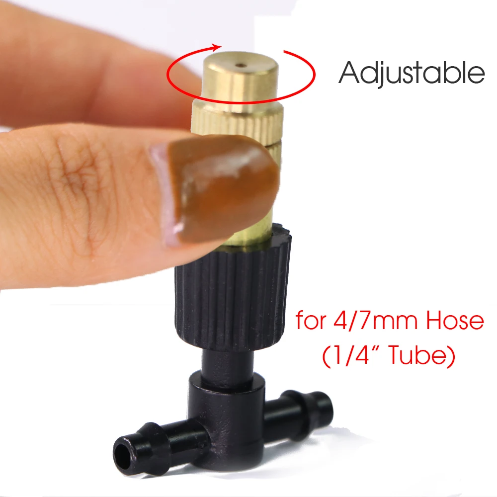 Adjustable Brass Spray Nozzles 10-100PCS for Garden Greenhouse Lawn 4/7mm Hose Misting Watering Sprinkler with 1/4&rdquo; Tee Joint