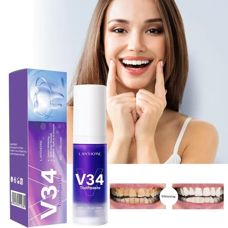 V34 Toothpaste Whitening Teeth Repair White Brightening Tooth Care Purple Corrector Reduce Yellowing