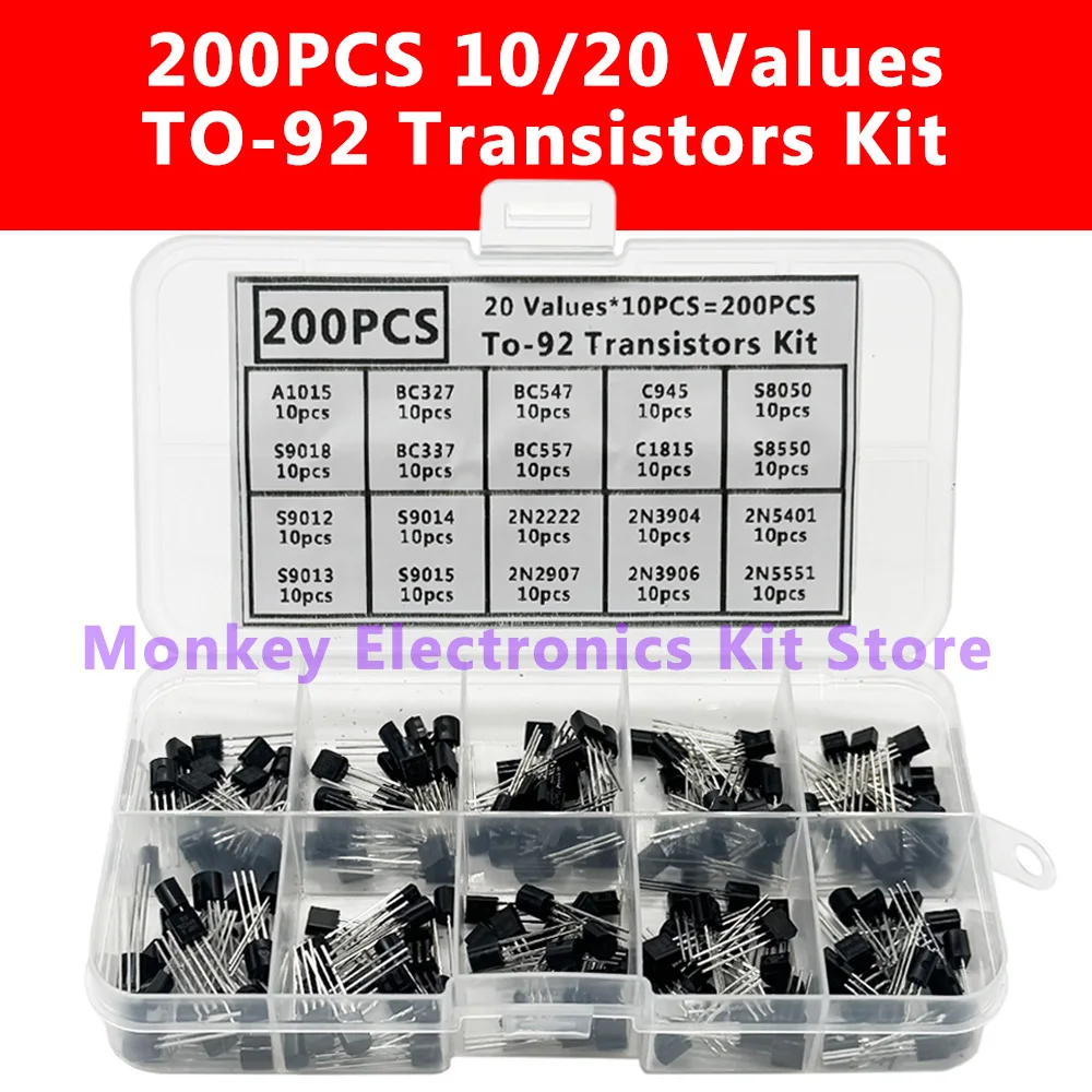 BJT Transistor To-92 Transistors Kit 200PCS/1 Set A1015 BC327 BC337 C1815 S8050 S8850 2N2222 2N2907 2N3904 2N3906
