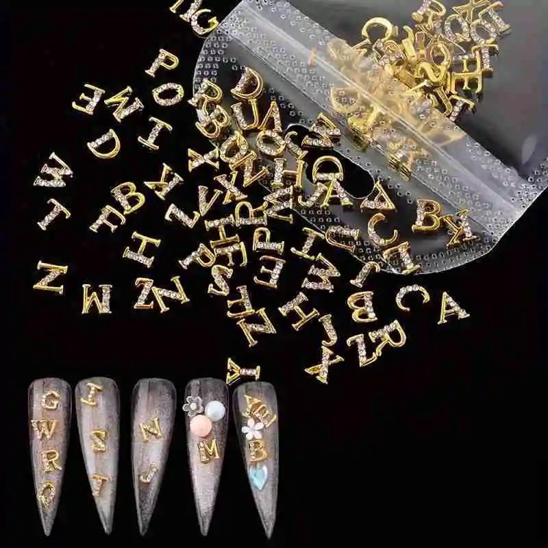 Luxury Rhinestone Letter Nail Art Decorations Set (26 Pieces)