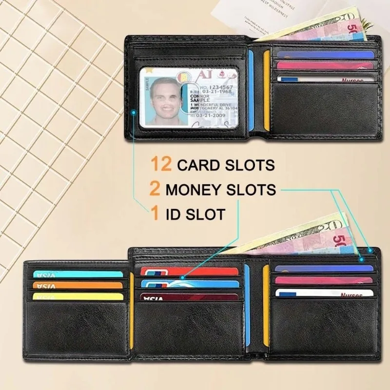Sleek Carbon Fiber RFID-Blocking Tri-Fold Wallet with ID Window and Ample Card Storage