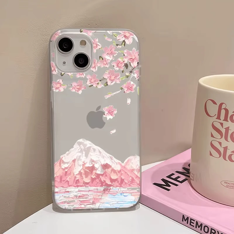 Transparent Japanese Cherry Blossom & Mount Fuji Phone Case