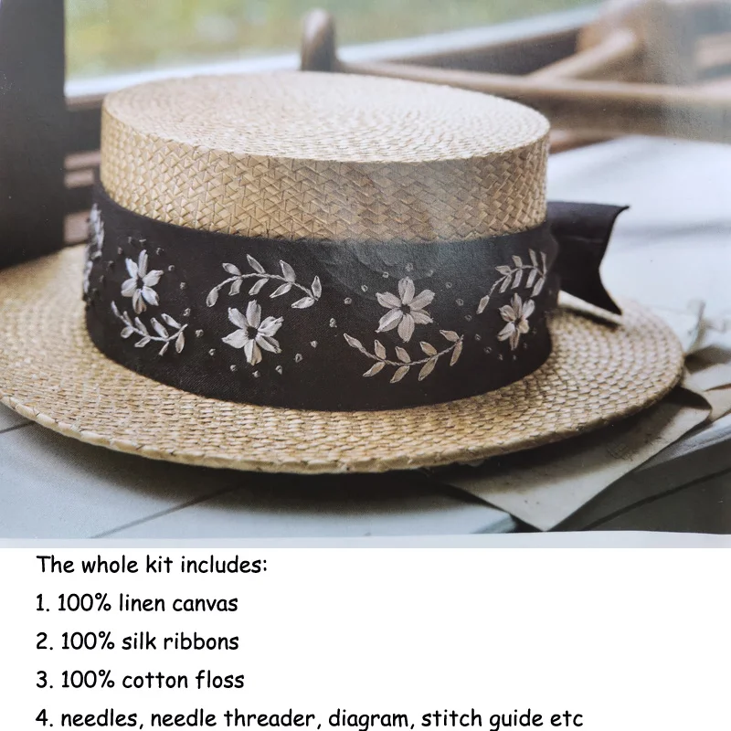 Silk Ribbon Embroidery Set Kit Elegant Vintage Victorian Straw Hat Decoration Ribbons DIY Unfinished Needlework for Beginners