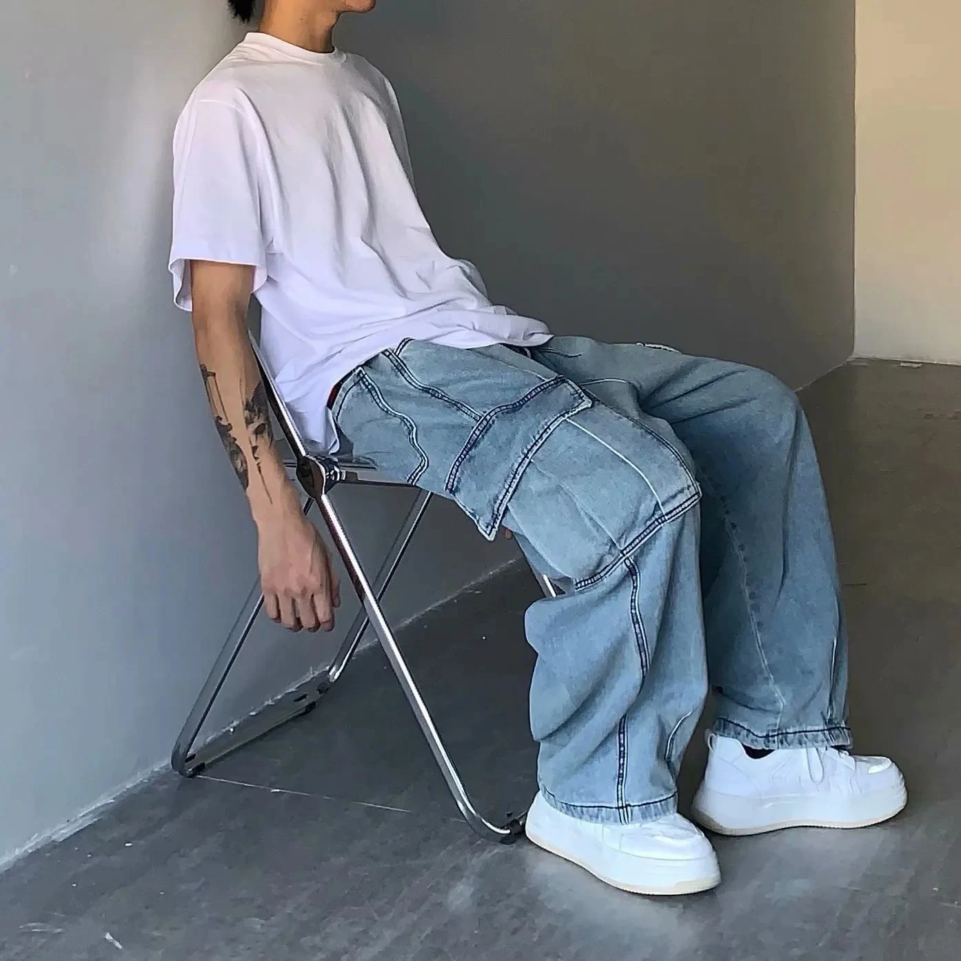 

Autumn Winter Men Cowboy Denim Trousers Male Streetwear Hip Hop Loose Jeans Fashion Casual Retro Cargo Pants Baggy Wide Leg Jean