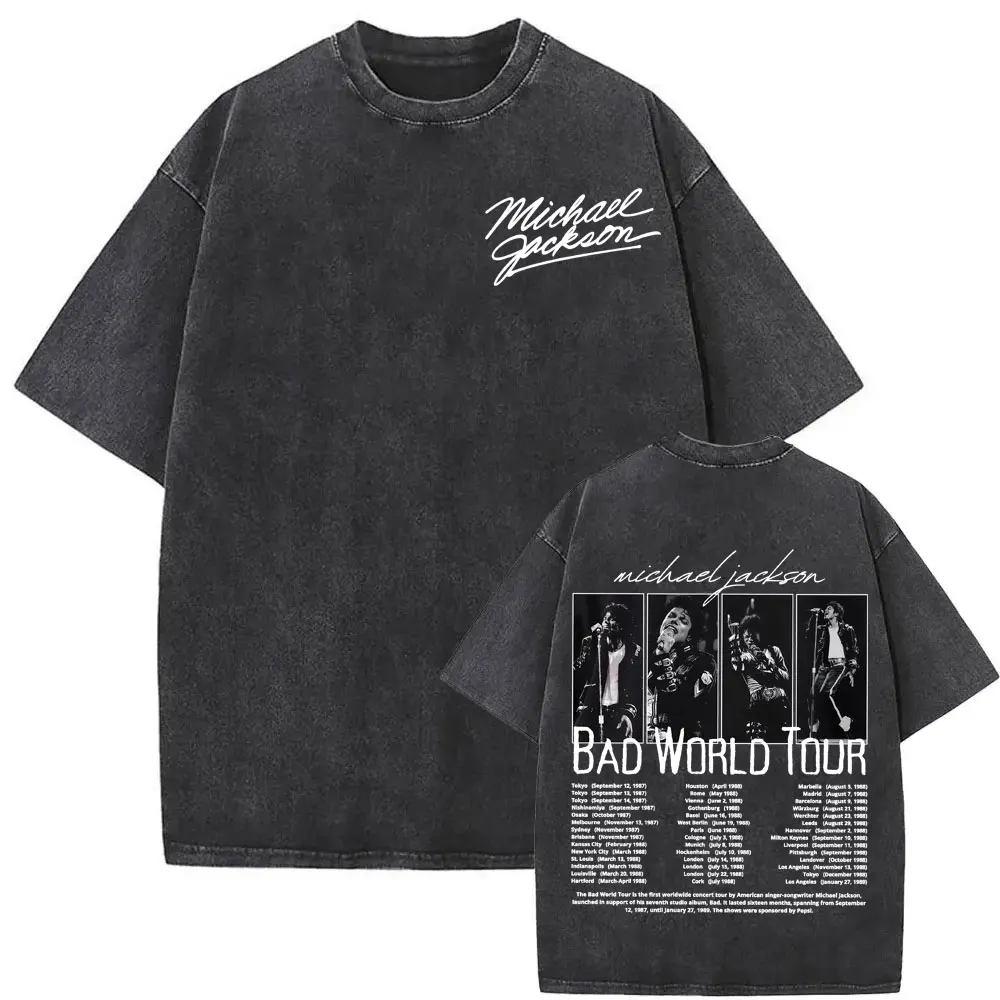 King of Pop Michael Jackson Bad World Tour T-Shirts für Männer und Frauen Lässige Oversize T-Shirts Hip-Hop 90er Vintage Washed T-Shirt