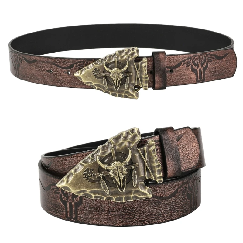 

Adult Waist Belt with Relief Bull Head Buckle Embossed Pattern Waist Belt for Men PU Wear-Resistant Belt